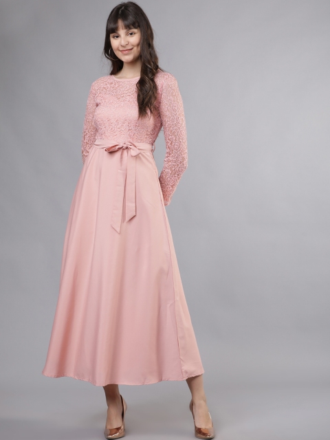 

Tokyo Talkies Women Nude-Coloured Self Design Fit and Flare Dress