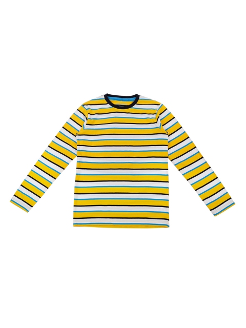 

Pantaloons Junior Boys White & Yellow Striped Round Neck T-shirt