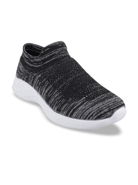 

Metro Women Black Woven Design Synthetic Mid-Top Slip-On Sneakers