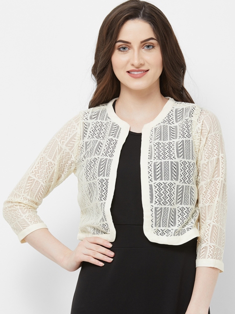 

109F Women Off-White Self Design Open Front Shrug
