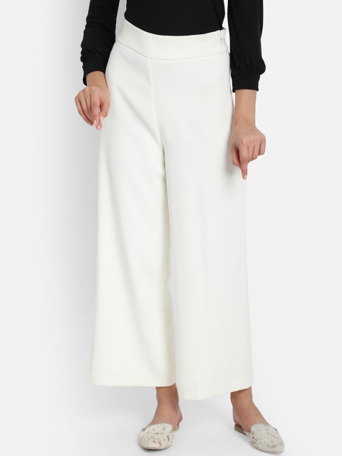 

COVER STORY Women White Flared Solid Culottes