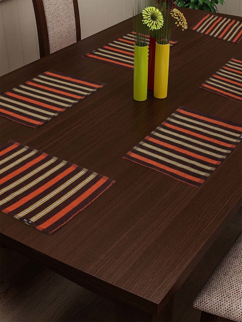 

KLOTTHE Unisex Set of 6 Brown Striped Table Placemats