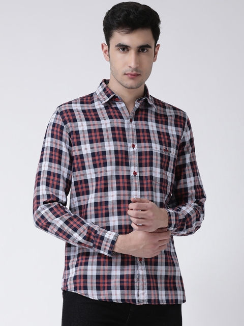 

Crimsoune Club Men White & Navy Blue Slim Fit Checked Casual Shirt