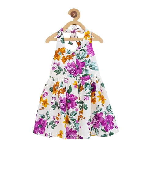 

Campana Girls Off-White & Purple Floral Print Fit and Flare Dress