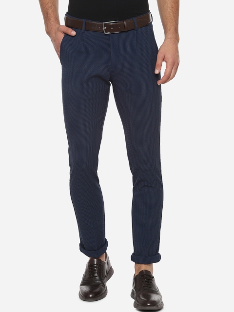 

Allen Solly Men Navy Blue & Black Slim Fit Checked Trousers
