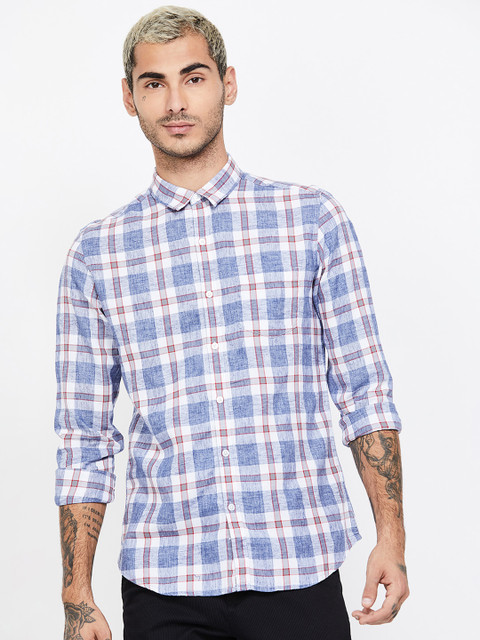 

Fame Forever by Lifestyle Men White & Blue Slim Fit Checked Casual Shirt