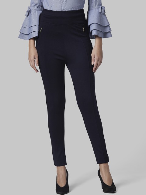 

Park Avenue Woman Women Navy Blue Regular Fit Solid Cigarette Trousers