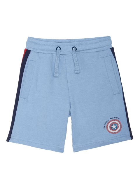 

Kids Ville Boys Blue Regular Fit Solid Shorts with Captain America Printed Detail