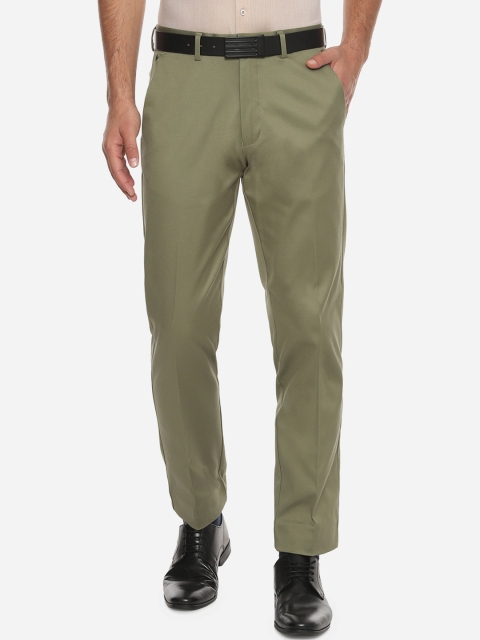 

Louis Philippe Men Olive Green Regular Fit Solid Formal Trousers