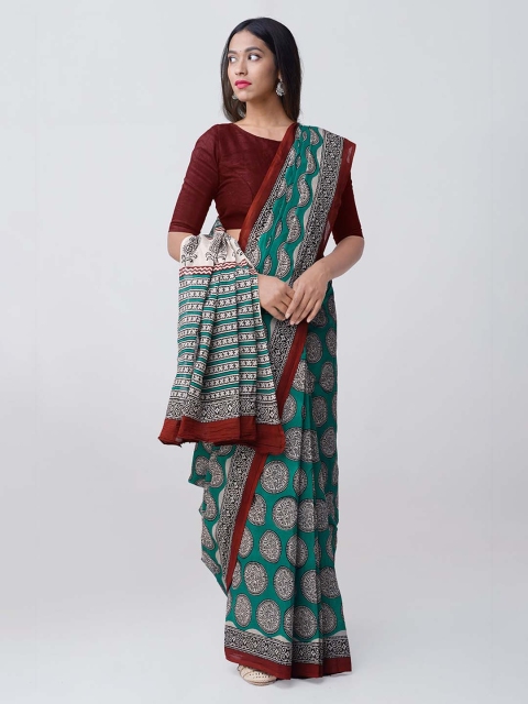 

Unnati Silks Green & Maroon Pure Cotton Printed Bagru Saree