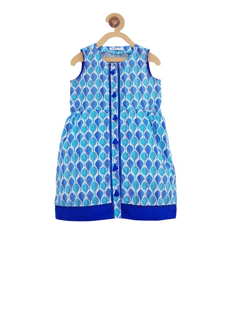 

Campana Girls Blue Leaf Print Fit and Flare Dress