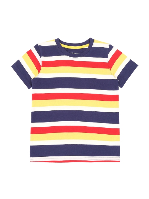 

Pantaloons Junior Boys Navy Blue & Yellow Striped Round Neck T-shirt