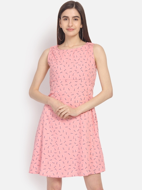 

Yaadleen Women Pink & Blue Printed Fit and Flare Dress
