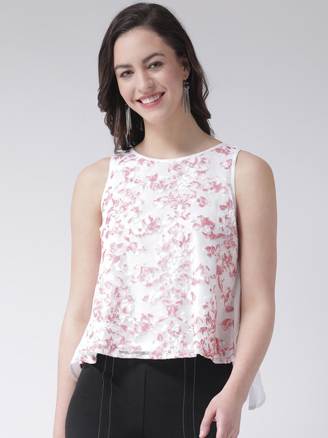 

Latin Quarters Women Pink & White Printed A-Line Crop Top