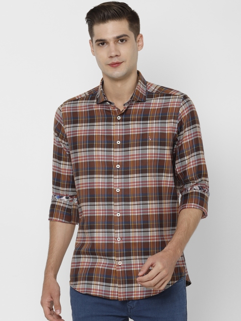 

SIMON CARTER LONDON Men Brown & White Slim Fit Checked Casual Shirt