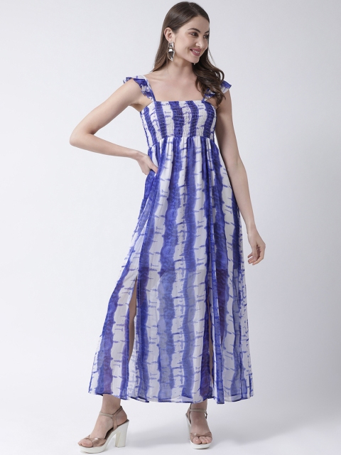 

KASSUALLY Women Blue & White Striped Fit and Flare Dress
