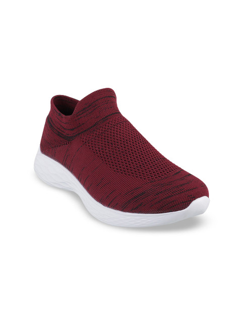 

Metro Women Maroon Woven Design Synthetic Mid-Top Slip-On Sneakers