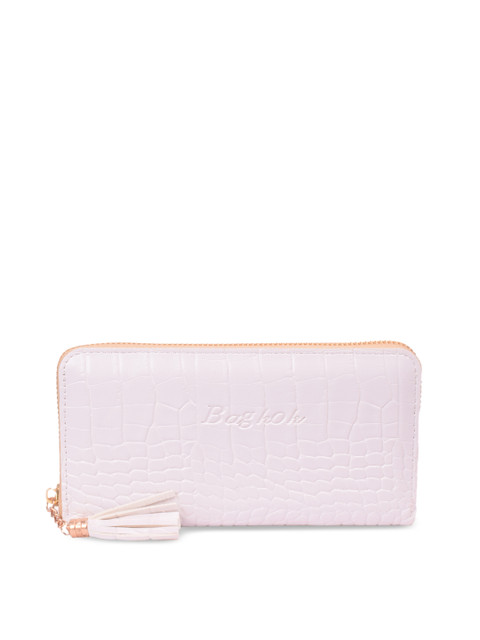 

Bagkok Women White Self Design Zip Around Wallet