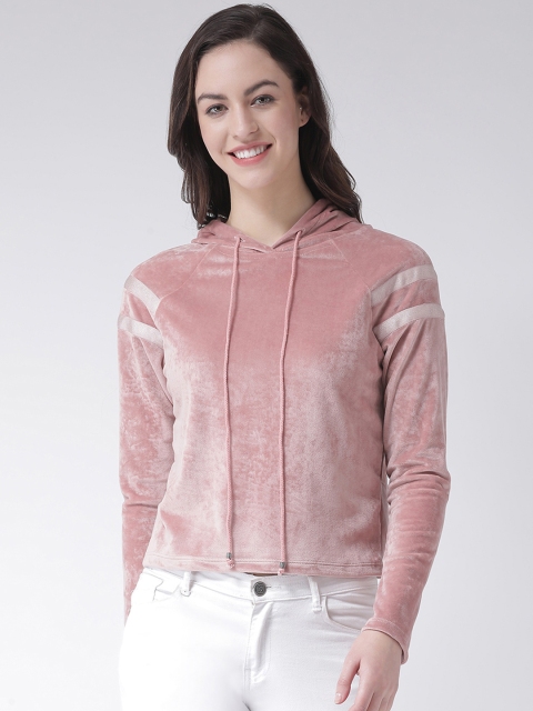 

Latin Quarters Women Pink Solid Knitted Hooded Top