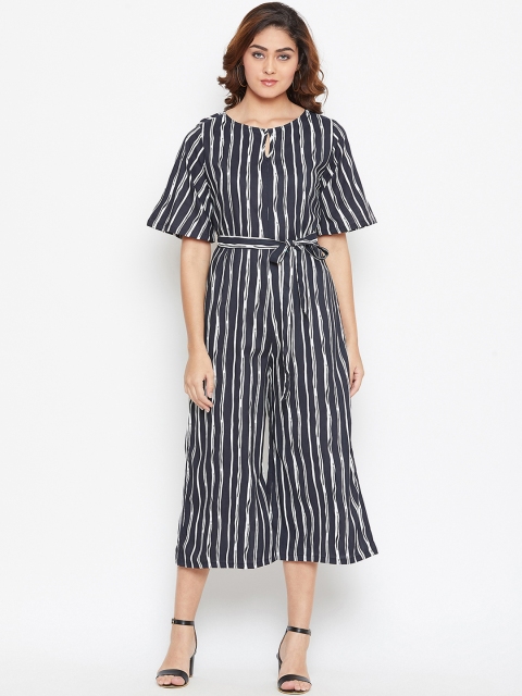 

Bitterlime Women Black & White Striped Basic Jumpsuit