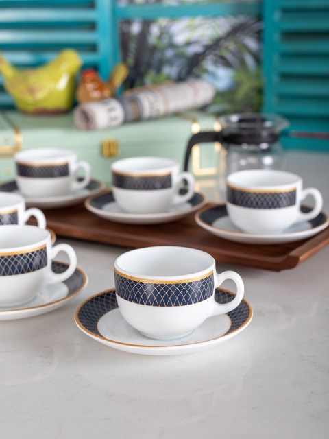 

Laopala White & Navy-Blue Printed Set of 12 Tea Cups & Saucer