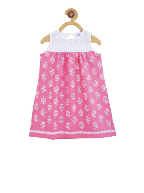

Campana Girls Pink & White Printed A-Line Dress
