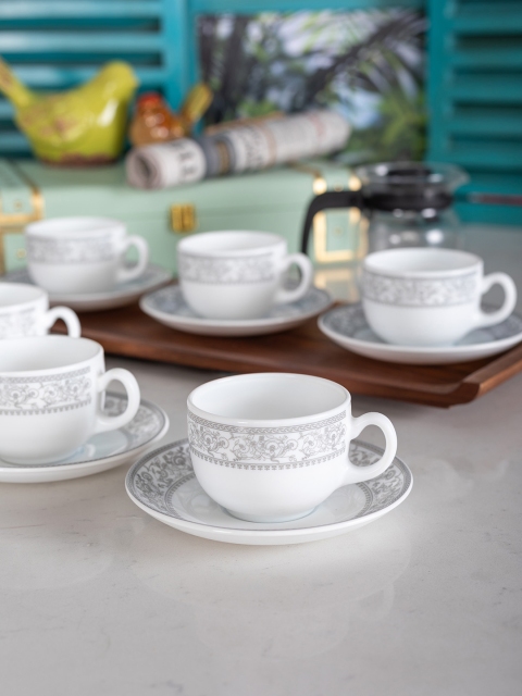 

Laopala White Printed Set of 6 Tea Cups & Saucers