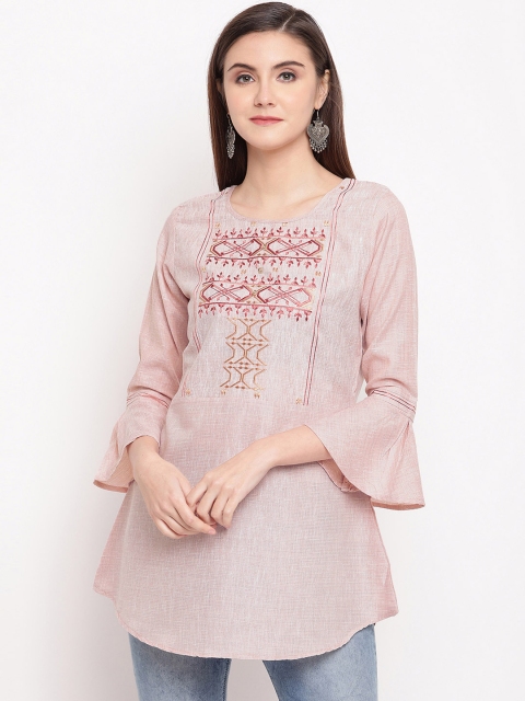 Kvsfab Women Pink Embroidered A-Line Kurti