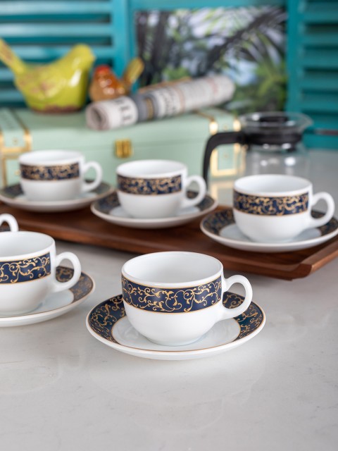 

Laopala White & Navy-Blue Printed Set of 6 Cups with Saucers