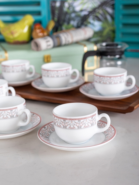 

Laopala White & Grey Printed Set of 6 Tea Cups & Saucers