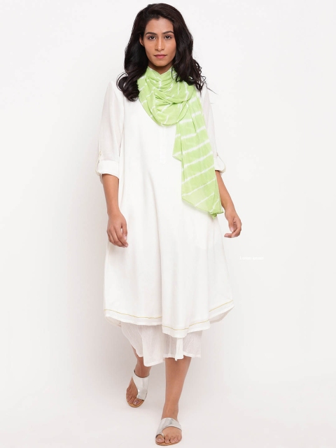 

trueBrowns Women Green & White Lehriya Dyed Dupatta