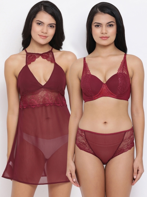 

Clovia Maroon Solid Baby Doll