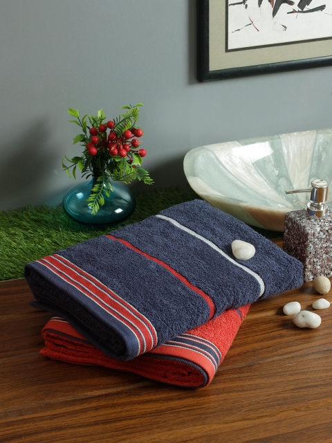 

Living Essence Unisex Set of 2 Striped Emilia 400 GSM Bath Towel Set, Rust