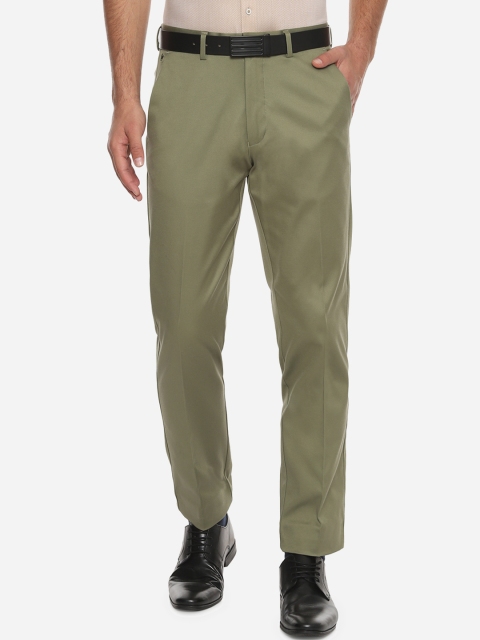 

Louis Philippe Men Olive Green Regular Fit Solid Formal Trousers