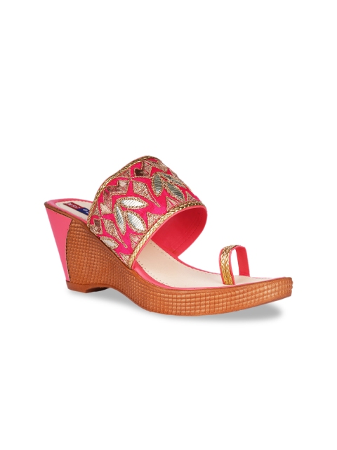 

MSC Women Pink & Gold-Toned Woven Design Wedges