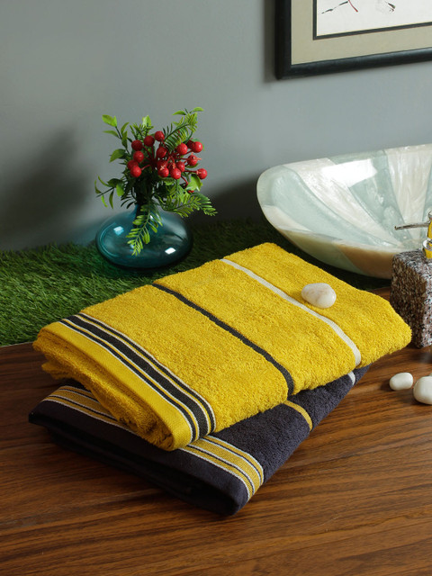 

Living Essence Unisex Set of 2 Striped Emilia 400 GSM Bath Towel Set, Gold