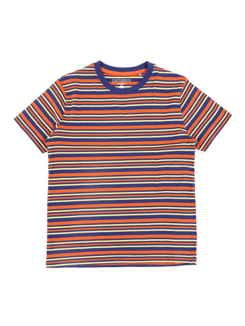 

Pantaloons Junior Boys Blue & Orange Striped Round Neck T-shirt