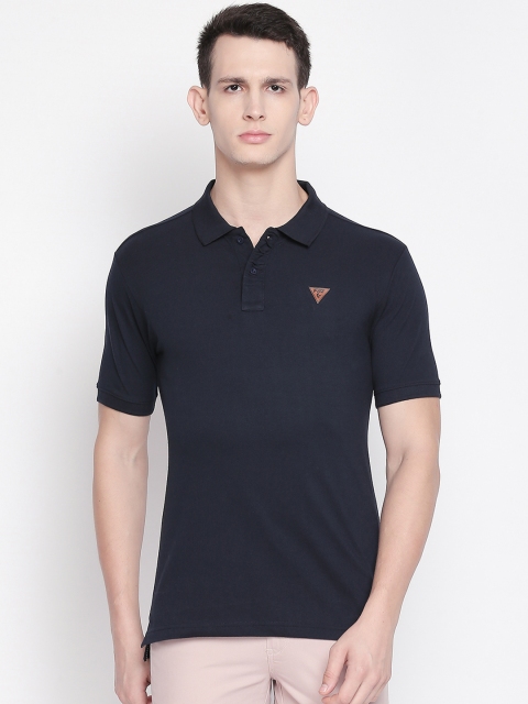 

FiTZ Men Navy Blue Solid Polo Collar T-shirt