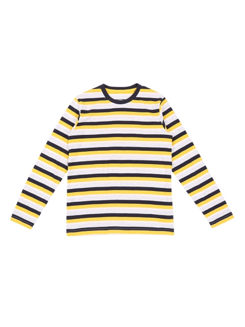 

Pantaloons Junior Boys Grey & Yellow Striped Round Neck T-shirt