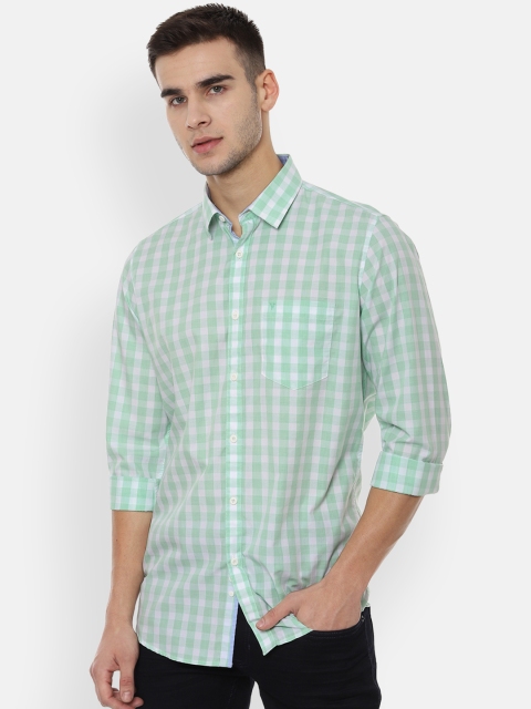 Van Heusen Sport Men Green & White Slim Fit Checked Casual Shirt