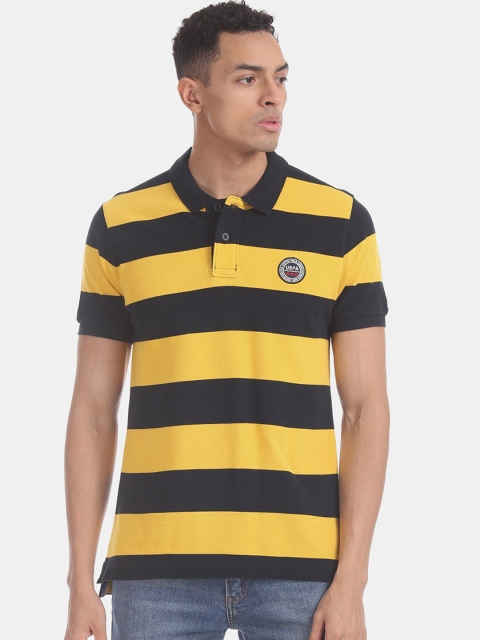 

U.S. Polo Assn. Men Yellow & Black Striped Polo Collar T-shirt
