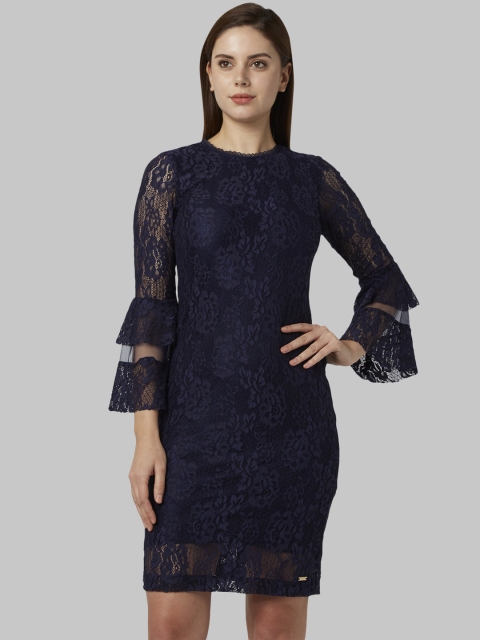 

Park Avenue Women Navy Blue Self Design Sheath Dress