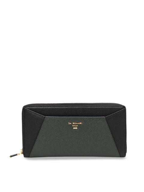 

Da Milano Women Green & Black Colourblocked Leather Zip Around Wallet