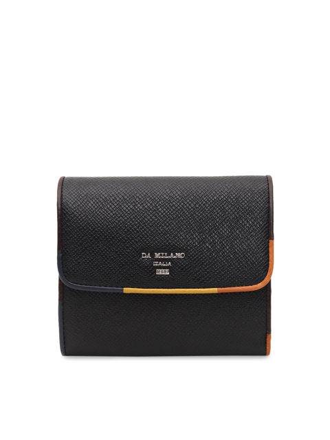 

Da Milano Women Black Solid Leather Three Fold Wallet