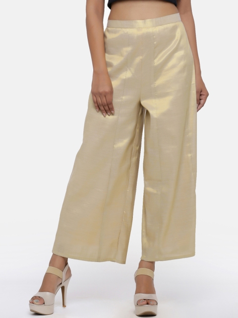 

BUYCLARA Women Golden Solid Straight Cropped Palazzos, Gold