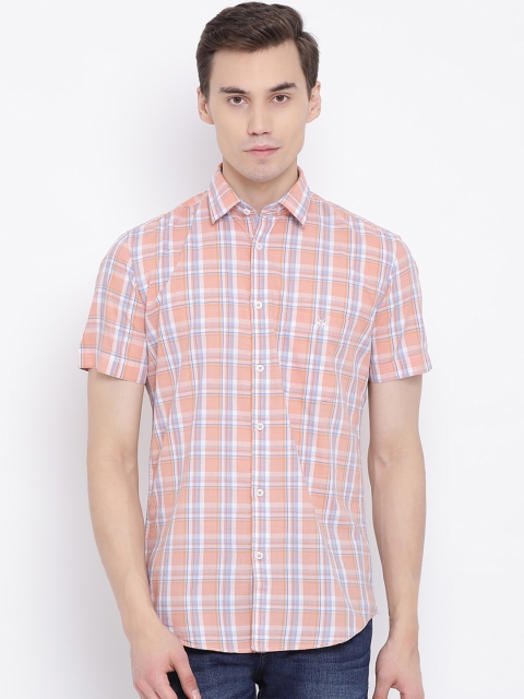 

Crimsoune Club Men Coral Orange & White Slim Fit Checked Casual Shirt