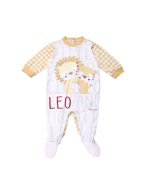 Kids Yellow & White Printed & Checked Sleepsuit