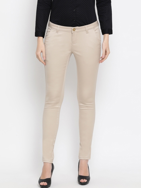 

Crimsoune Club Women Beige Urban Slim Slim Fit Solid Cigarette Trousers