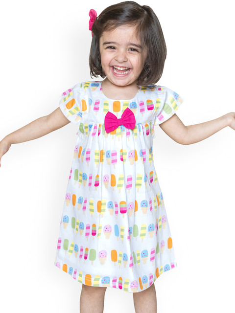 

Campana Girls White Printed A-Line Dress