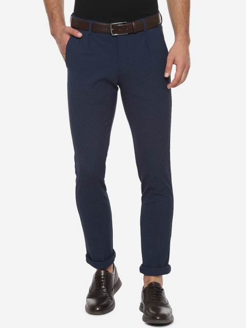 

Allen Solly Men Navy Blue & Black Slim Fit Checked Trousers